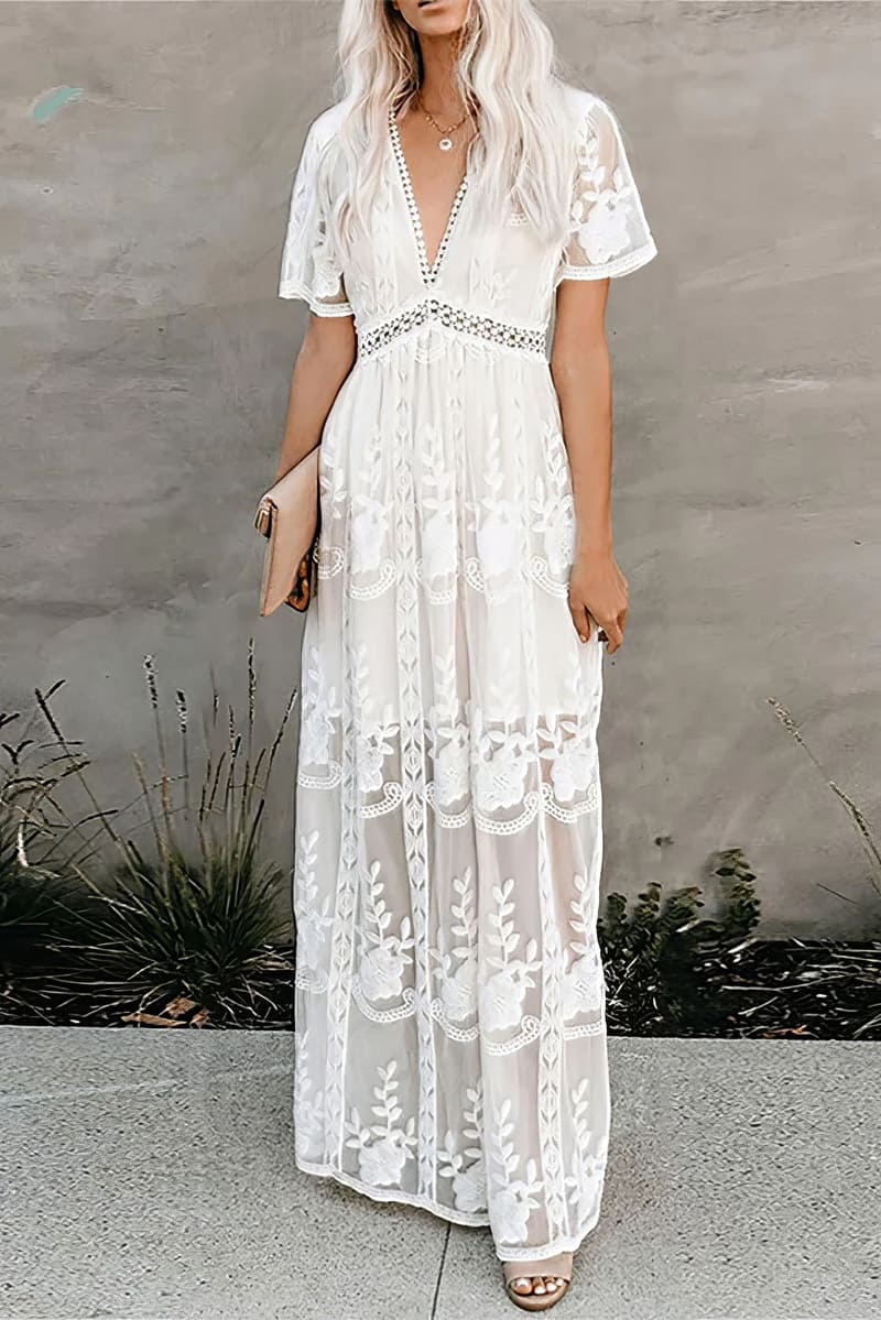 Robe Blanche Robe Longue été Fleurie Soirée Robe Blanche Droite