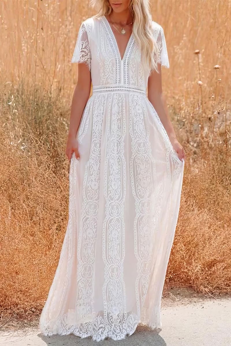 Blanche Dentelle Longue Boheme Robe Blanche Boheme Pas Cher Robe
