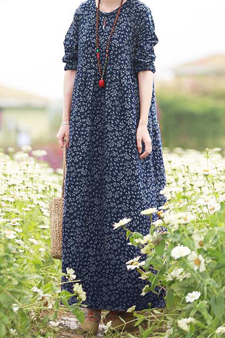 Robe Longue à Manches Longues Bohème Idylle Bohémienne