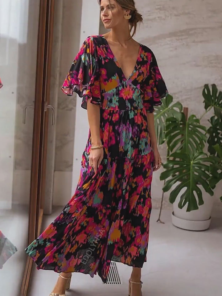 Robe Longue Manche Courte Bohème - Faustine