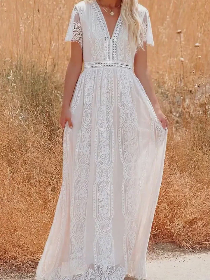 Robe Longue Bohème Blanche en Dentelle - Alba