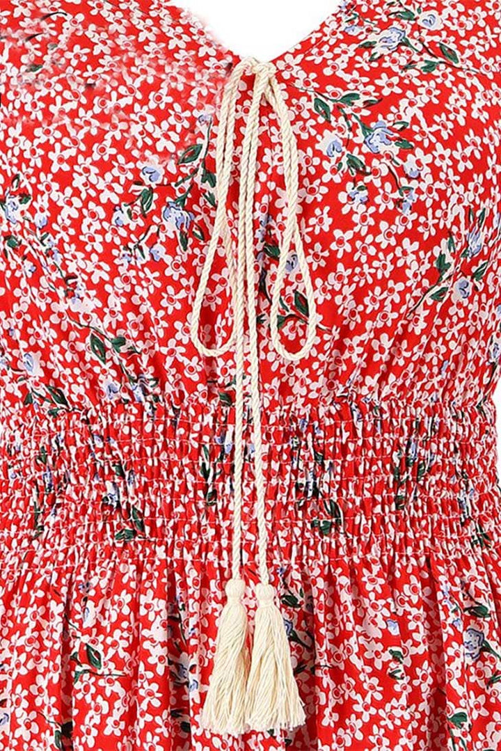 Robe Bohème Rouge à Pompons