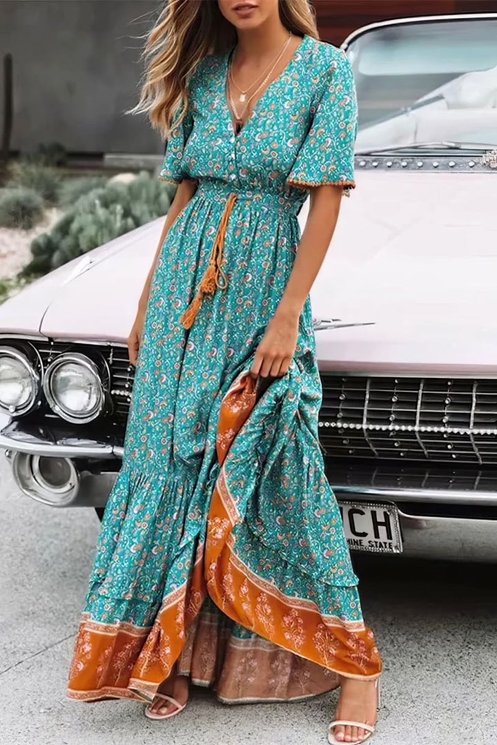 Robe Longue Bohème Turquoise Indienne