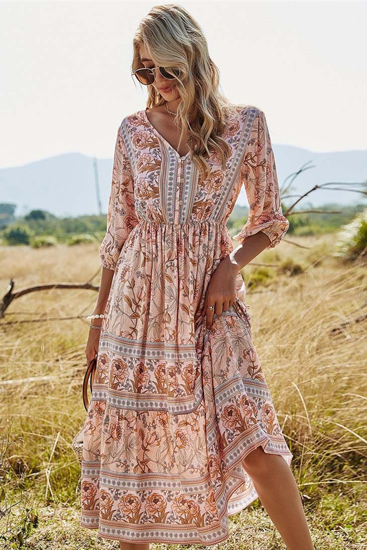 Robe Rosa Robe Longue Bohème Vieux Rose | Idylle Bohémienne